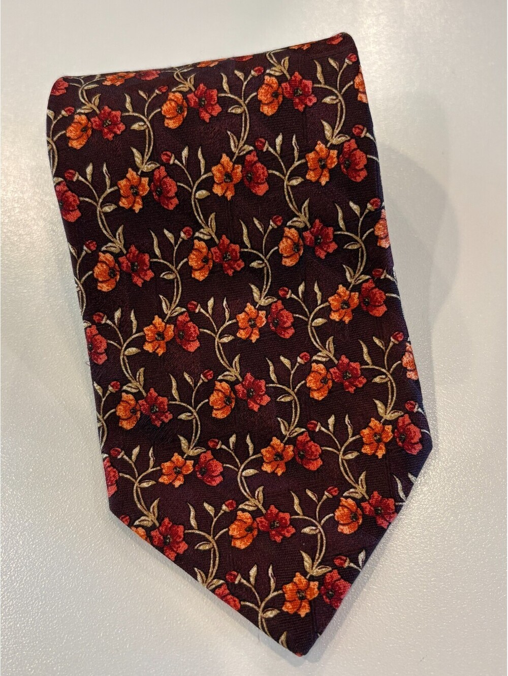 Ermenegildo Zegna Silk Necktie Burgundy Orange Floral Disegno Esclusivo